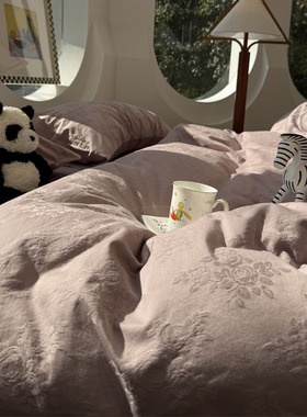 ins60支长绒棉提花北欧简约紫色四件套长绒棉贡缎1.5m1.8保暖被套