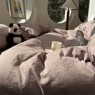 ins60支长绒棉提花北欧简约紫色四件套长绒棉贡缎1.5m1.8保暖被套