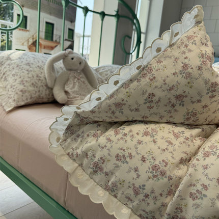 A类母婴级田园少女心蕾丝花边双层纱乌梅紫花四件套1.5m1.8米全棉