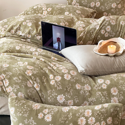 全消光印花牛奶绒小雏菊四件套