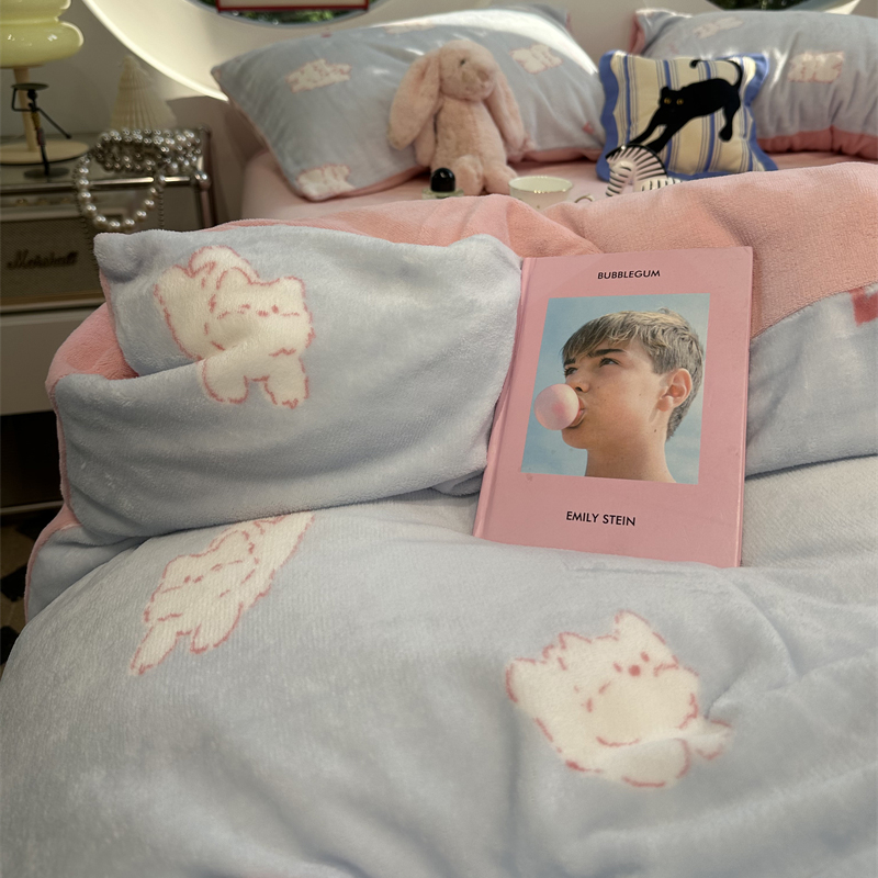 牛奶绒可爱甜心猫咪床上四件套