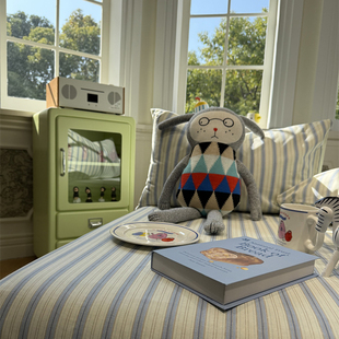 北欧风简约蓝条纹全棉老粗布床单床笠单件亚麻保护罩少女心纯棉布