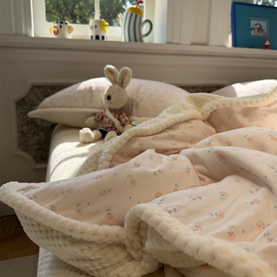 A版 华夫格绒田园碎花粉棉加绒四件套1.5m1.8米保暖秋冬 双层纱B版