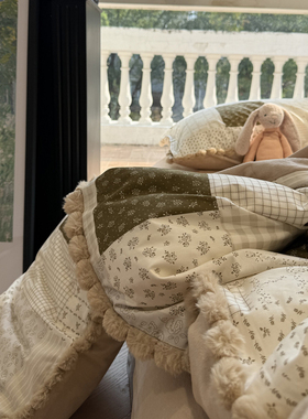 ins田园A版纯棉B版宝宝绒少女毛球边棉加绒碎花绿四件套1.5m1.8米