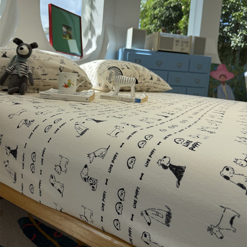 加厚保暖线条小狗磨毛床笠床单