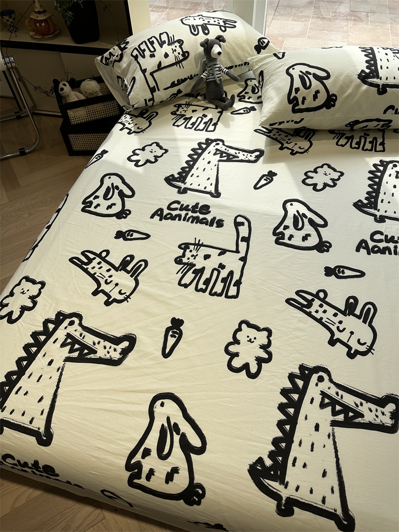 ins风简约涂鸦乐园纯棉床笠床单