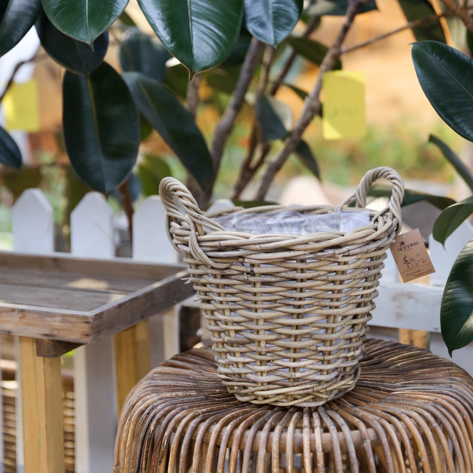 印尼天然藤编花盆套双耳编织花篮复古田园风郁金香多肉盆栽收纳筐