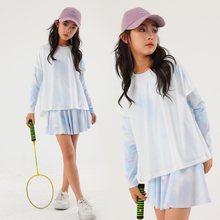 女童运动网球裙夏季冰丝羽毛球服速干半身裙裤大童短裙防走光裙子