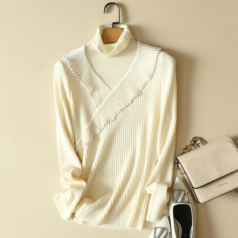 镂空蕾丝花边堆堆高领女士修身