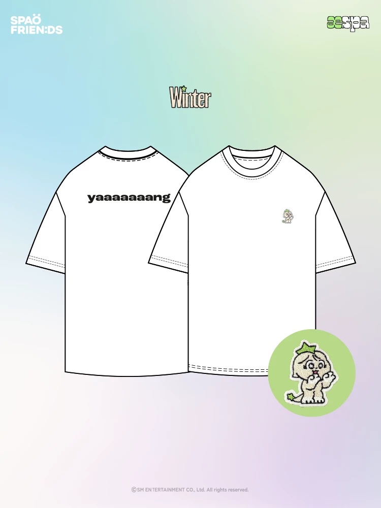 AESPA X SPAO ко-брендированные мужчины и женщины те же милые мультяшные вышитые повседневные короткие рукава футболка Sprld4tu02