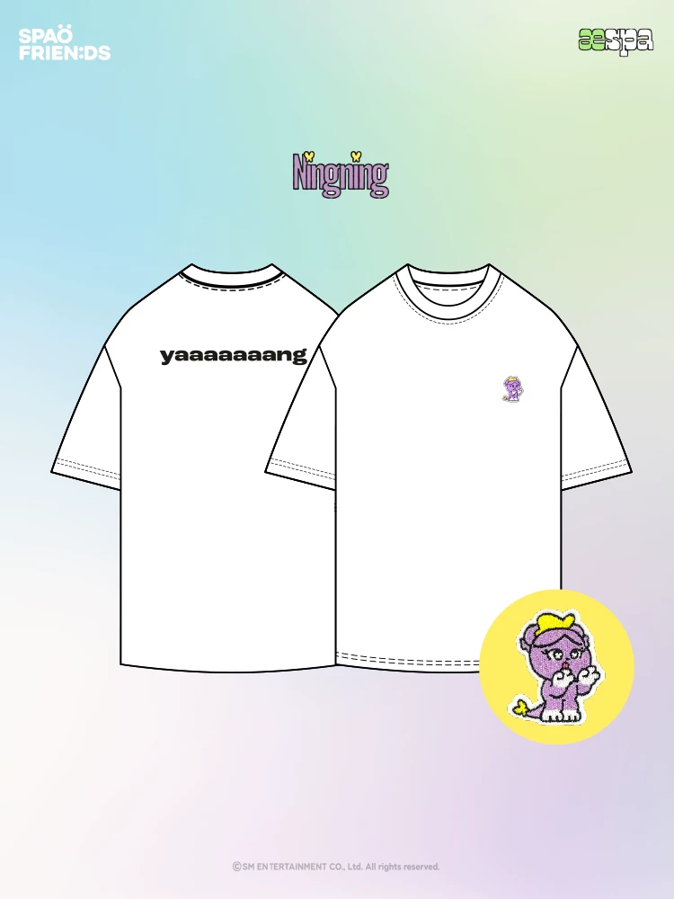 AESPA X SPAO ко-брендированные мужчины и женщины те же милые мультяшные вышитые повседневные короткие рукава футболка Sprld4tu02