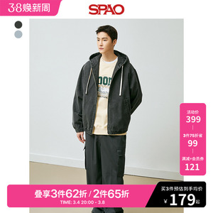 SPAO韩国同款春季新品男士连帽休闲牛仔夹克外套SPJED49C02
