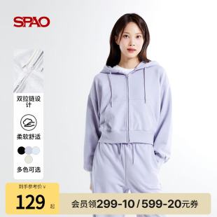 薄绒简约休闲运动连帽卫衣外套抽绳上衣 女士短款 SPAO韩国同款 秋季