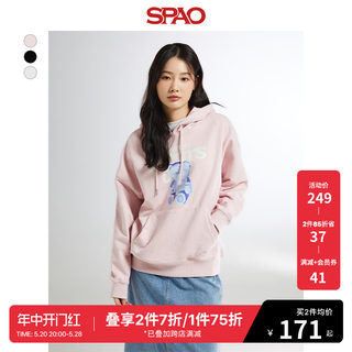 SPAO韩国同款2024年春季新款女士时尚印花连帽长袖卫衣SPMHE11G80