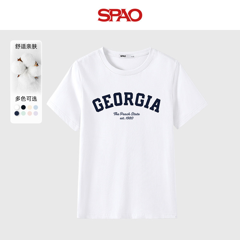 SPAO潮流字母印花短袖t恤潮女夏季流行时尚休闲运动纯棉半袖上衣B