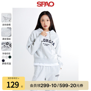 SPAO韩国同款 休闲印花薄绒连帽卫衣SPMHE4TG40 秋冬女士简约时尚