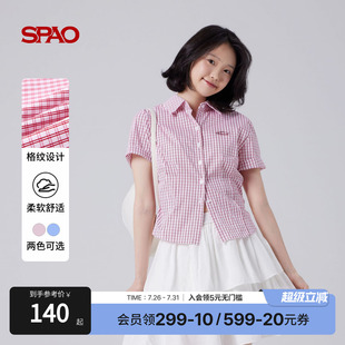女士簡(jiǎn)約休閑舒適格子短袖 SPAO韓國(guó)同款 新品 雪紡衫 2025年夏季