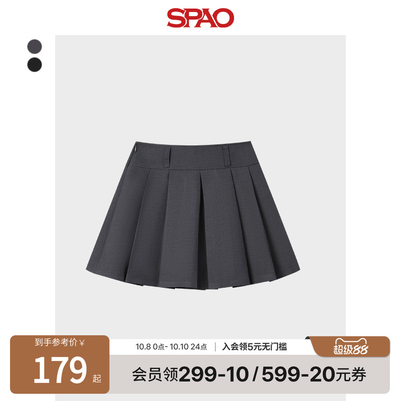 SPAO秋新品女士短裙百褶裙