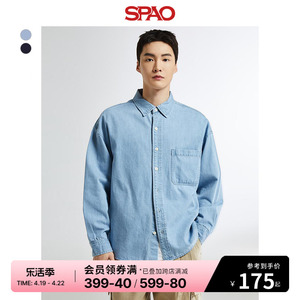 SPAO韩国同款2024年春季新款男士时尚翻领长袖牛仔衬衫SPYJE23C01