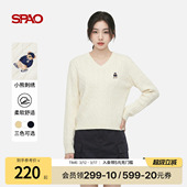 新品 2026年春季 SPAO韩国同款 女士V领绞花针织毛衣 WOODIE系列