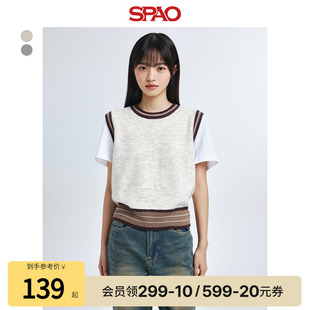 SPAO韩国同款 女士简约休闲撞色舒适保暖毛衣马甲 冬季