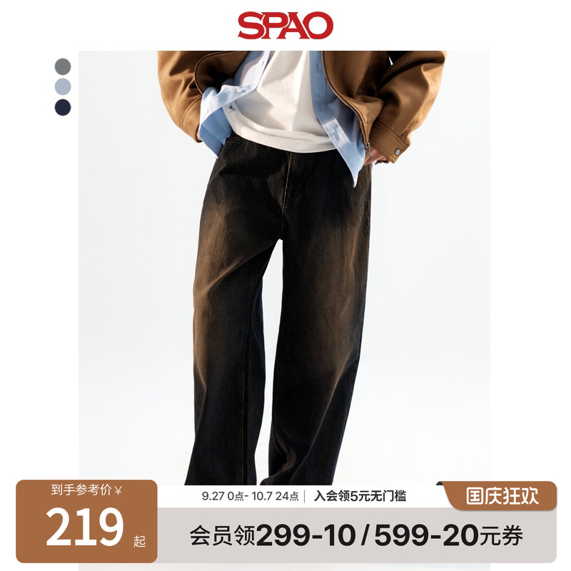 SPAO春季新品复古直筒牛仔裤