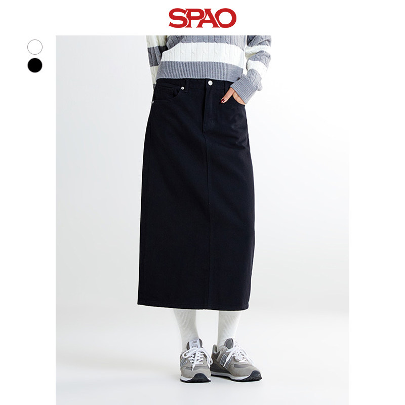 SPAO韩国同款女士气质优雅简约日常基础易搭半身裙中长裙