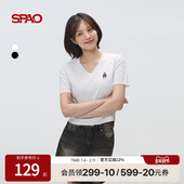 WOODIE系列 SPAO韩国同款 25年夏季 女士小熊V领短袖 针织衫