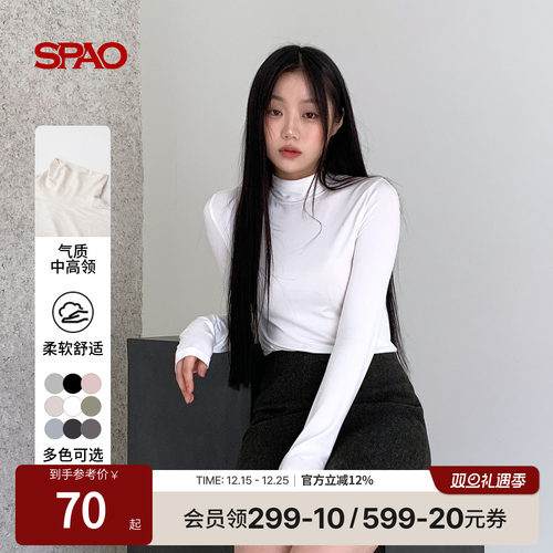 SPAO秋新品女中高领长袖T恤