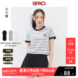 春季 新款 条纹短袖 T恤SPRSD25G02 SPAO女士韩国同款 修身 短款