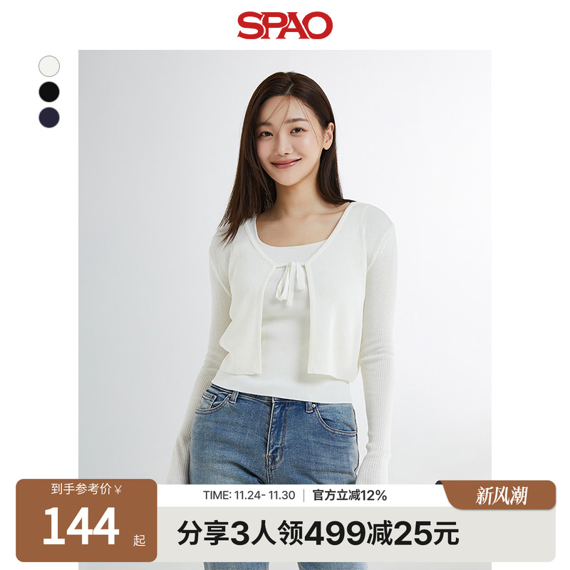 SPAO女士时尚甜美系带毛衣开衫