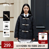 SPAO韩国同款 牛角扣连帽棉服外套拜年服上衣 时尚 25年冬季 新品