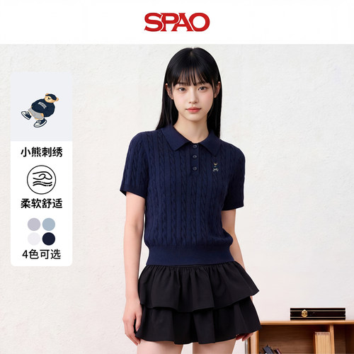 藏青色针织POLO衫女款