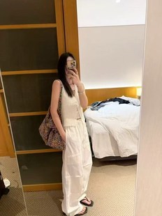 新款 niu家同款 薄女2025夏季 工装 韩国东大门休闲宽松松紧腰直筒 裤