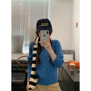 Viiwen 韩系chic圆领麻花显瘦套头百搭毛衣针织上衣秋 实穿单品