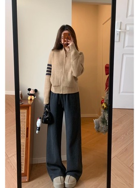 Viiwen 显瘦版型 经典学院风百搭宽松针织拉链厚实毛衣针织衫外套