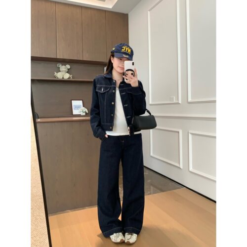 Viiwen 经典原牛组合 正肩显瘦明线原色牛仔外套+原色牛仔裤套组