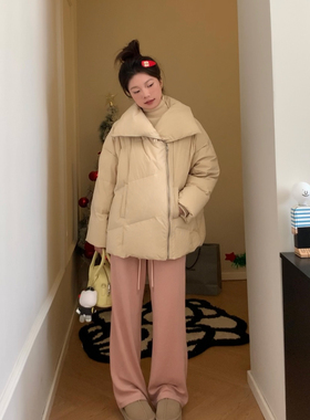 Viiwen 初雪季泡芙 廓形斜拉链慵懒 翻领羽绒服加厚保暖冬季外套