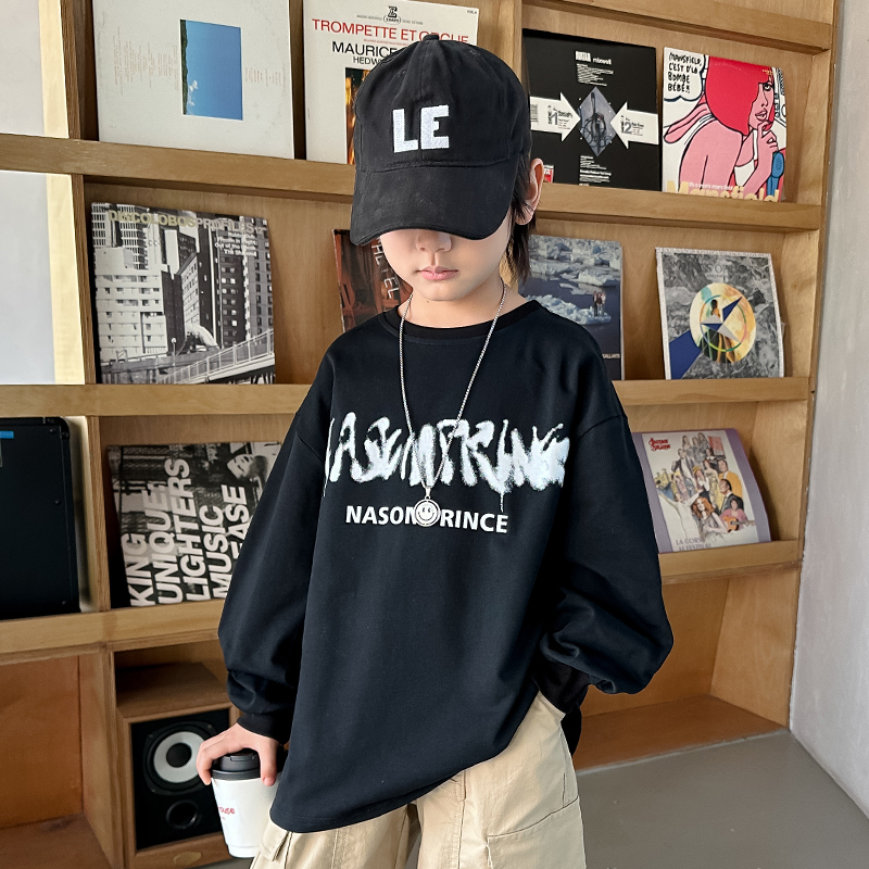 男童t恤春秋款2025新款儿童装韩版宽松休闲长袖上衣服帅气体恤潮