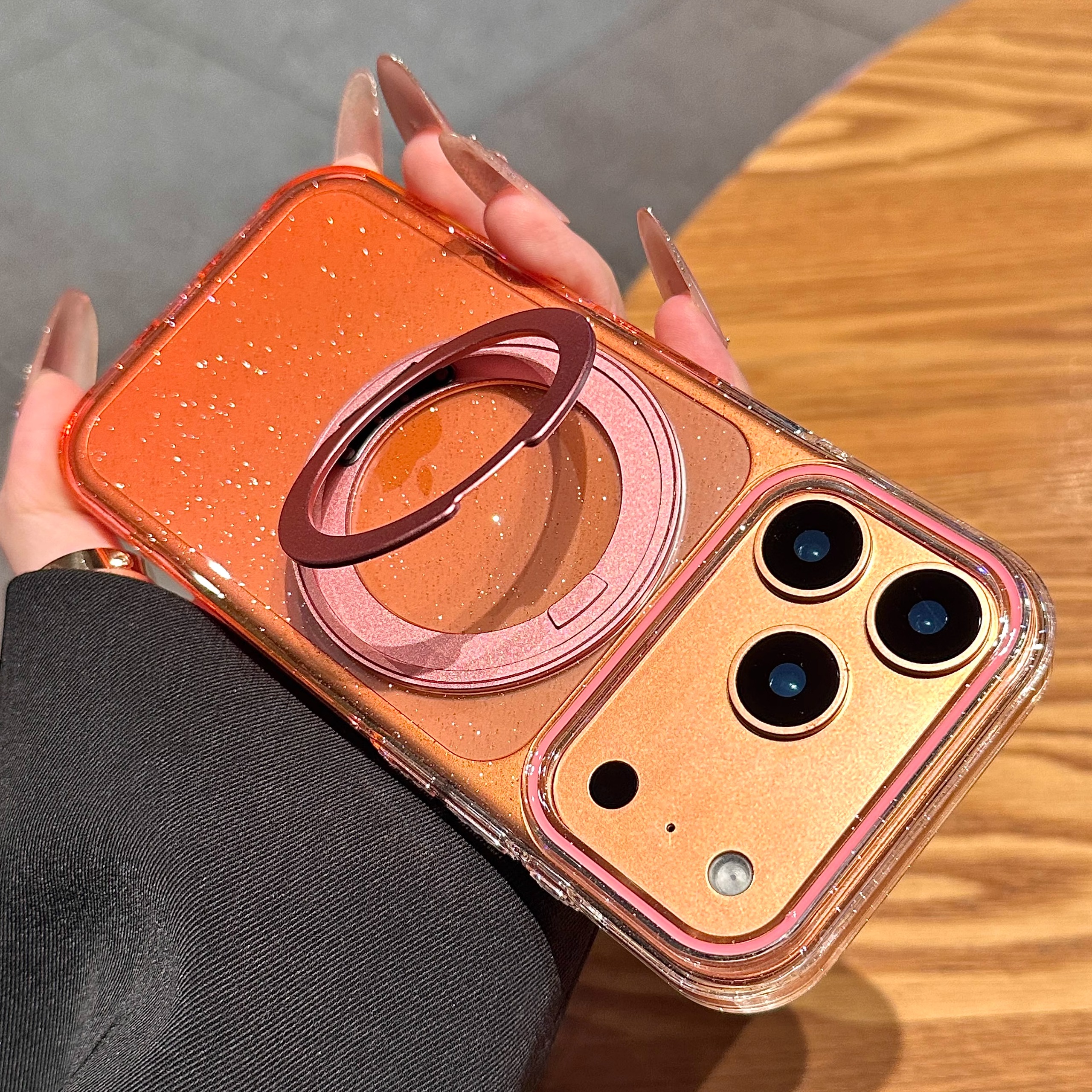 适用苹果17promax手机壳新款磁吸支点壳iphone16保护套奢华闪粉渐变15pro高级感Air透明13创意支架14简约女款