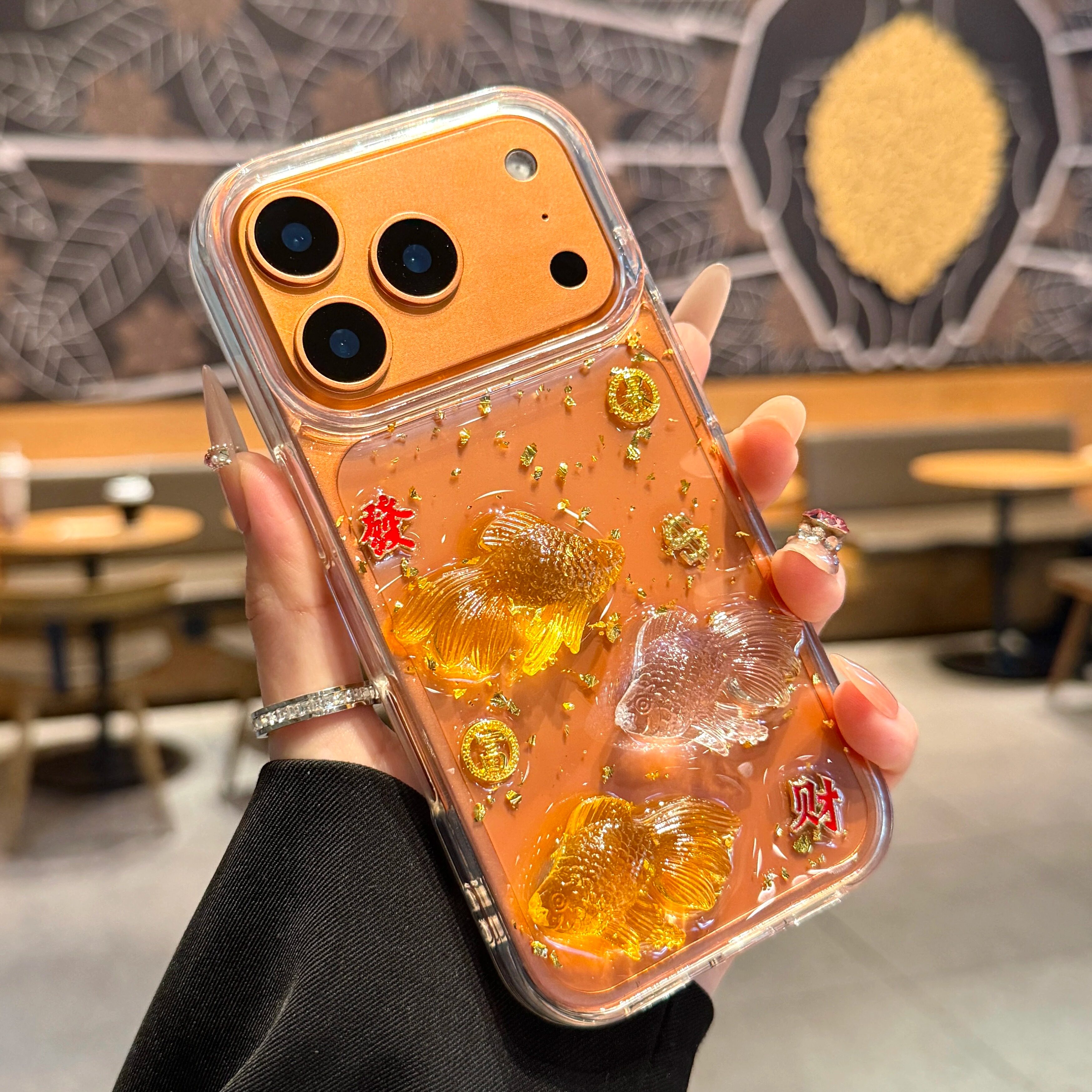 适用苹果17promax手机壳新款iphone17金箔锦鲤发财金