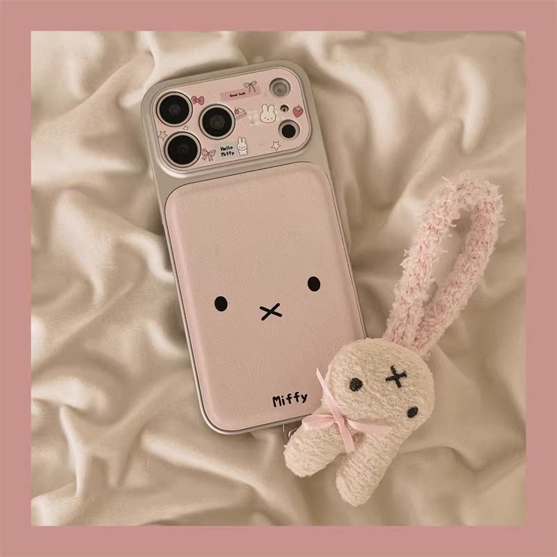 粉色兔子适用苹果18promax手机壳新款带挂绳iphone16pro保护套巨好看女款17全包防摔15pm卡通可爱13小众14pro