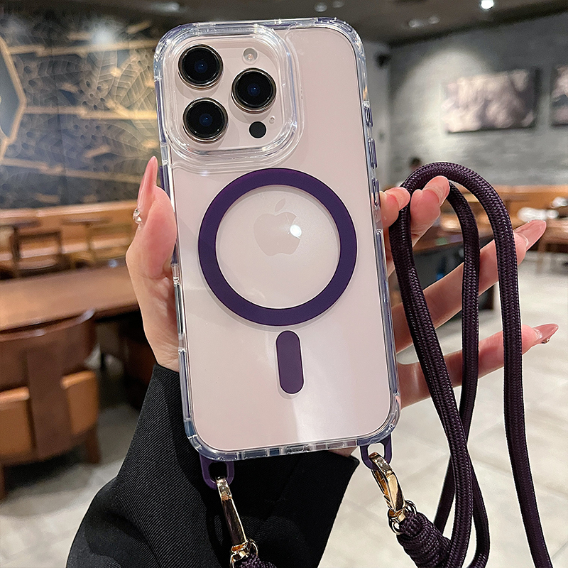 酷图斜跨绳适用苹果16Promax手机无线磁吸充电iPhone15挂绳手机壳13Pro透明背带12pro女士时尚14Pro保护壳