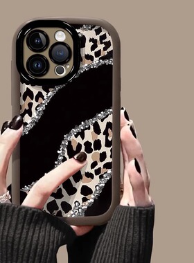 酷图适用苹果16promax手机壳13硅胶14新款奢华高级感plus软壳15pro棕色豹纹12全包防摔ip16pro小众11保护套女