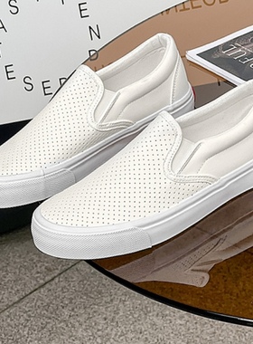 2024夏季新款小白鞋女一脚蹬懒人透气学生情侣板鞋镂空白色护士鞋