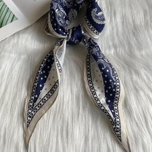 100%真丝三角巾桑蚕丝斜纹蓝条纹职业领巾围巾