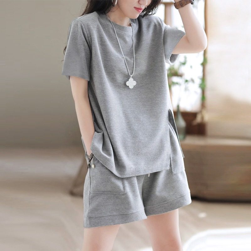 时尚休闲运动套装女2026夏季新款宽松短袖T恤短裤两件套跑步服装