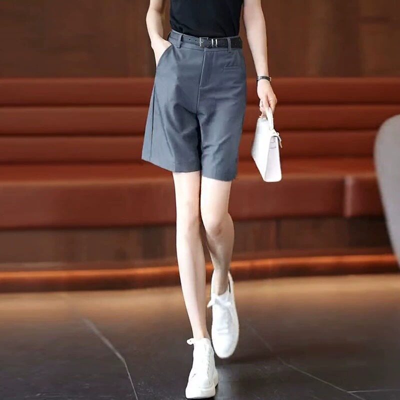 时尚西装五分裤女2026夏季薄款高腰遮肉显瘦a字阔腿直筒休闲短裤