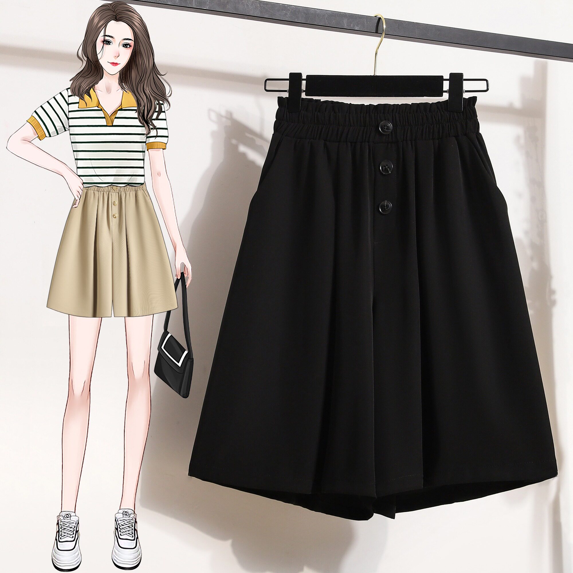 夏季薄款五分裤西装短裤高腰阔腿女裤裙裤宽松显瘦大码200斤胖mm