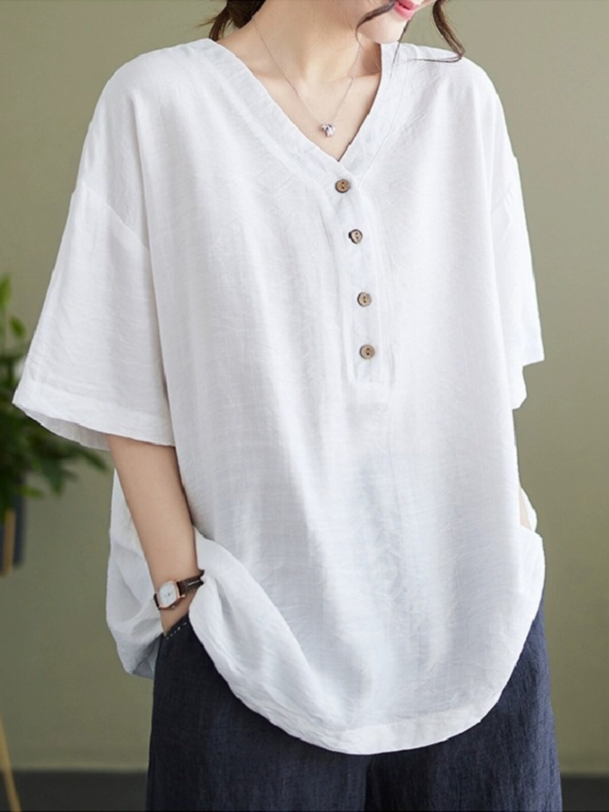 减龄夏装加肥加大码200斤棉麻亚麻半袖上衣女高端苎麻宽松短袖t恤